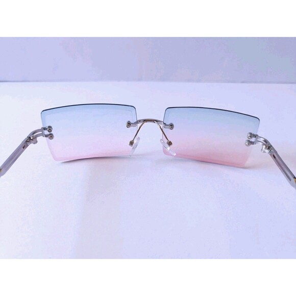 Rimless Square Sunglasses Rainbow Tint Unisex Metal Frame - Picture 5 of 8